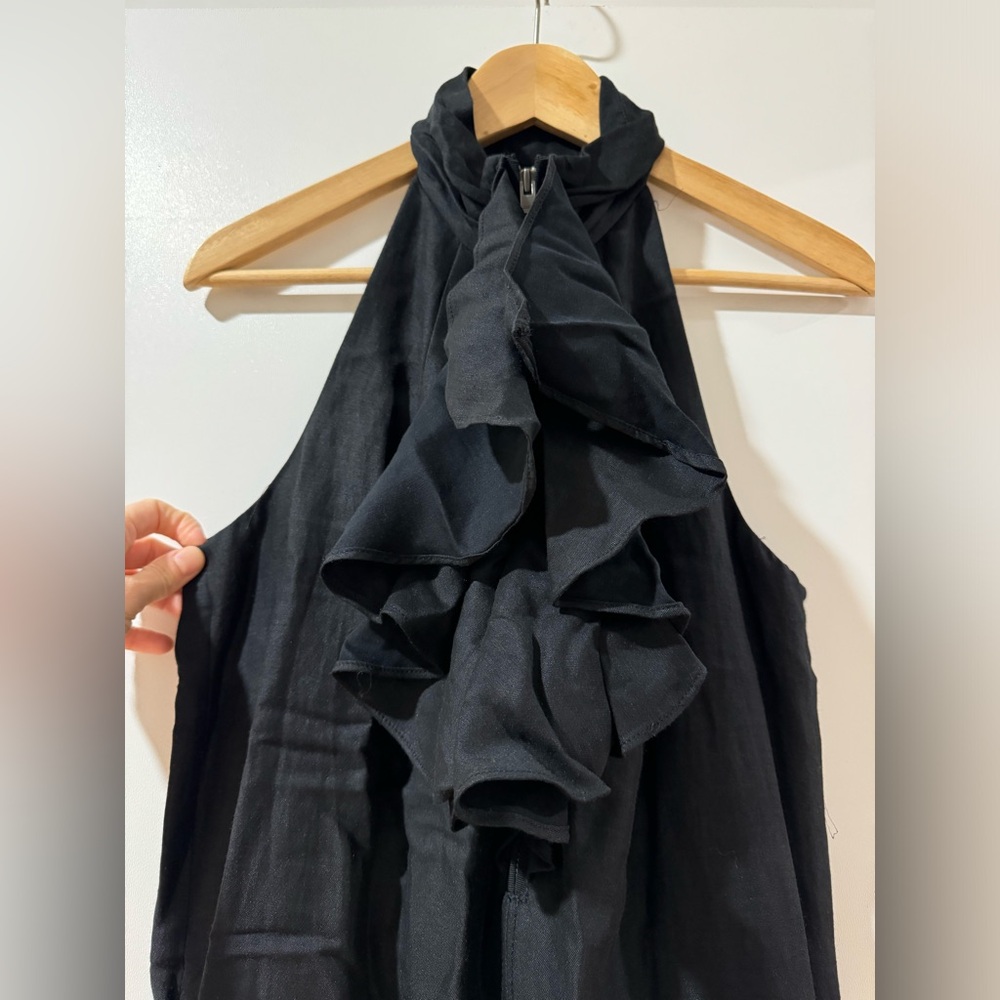 Club Monaco Ruffle Dress Women's Viscose-Blend Black Size 8 High neck jabot - Picture 3 of 9